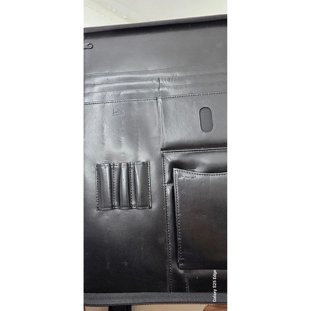 Lodis Los Angeles Black Leather Zip Around Portfolio Organizer Business Folder